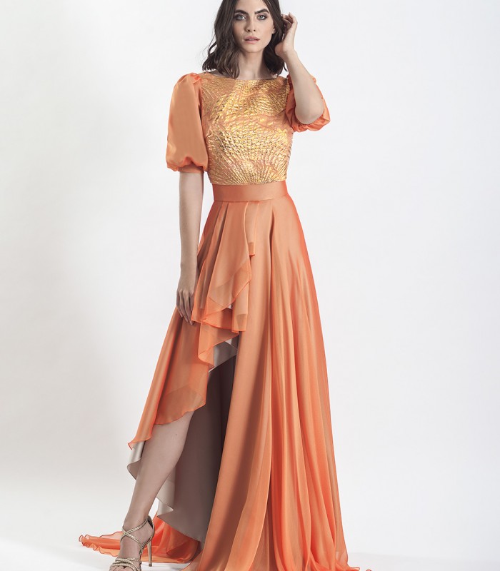Side asymmetry long dress and draped top