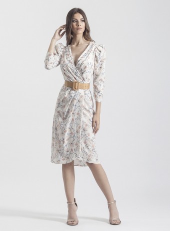 copy of Printed midi dress with crossover neckline and wide belt