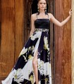 Sleeveless floral print long dress with draped top