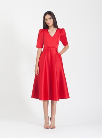 Red midi dress with crossed neckline