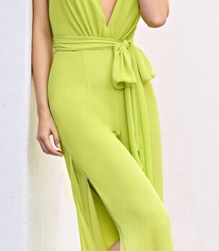 Long jumpsuit with plunging neckline and slits