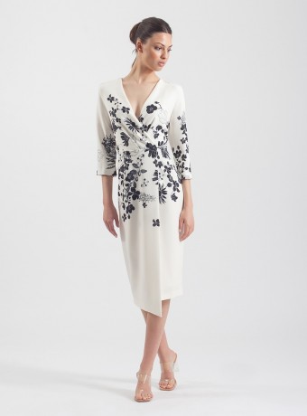 Midi wrap dress with floral print and French sleeves