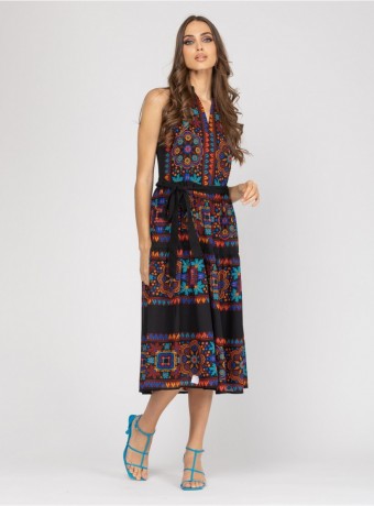 Printed dress embroidered with beads