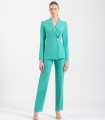 Double-breasted blazer with brooch and straight-cut pants set