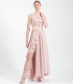 Long dress with illusion neckline with flowers and open back