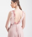 Long dress with illusion neckline with flowers and open back