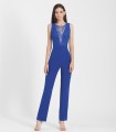 Long straight lace jumpsuit with illusion neckline and sleeveless